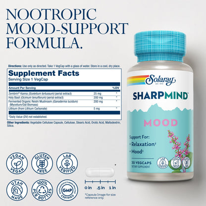 SOLARAY SharpMind Mood Support - Nootropic for Relaxation & Stress Relief