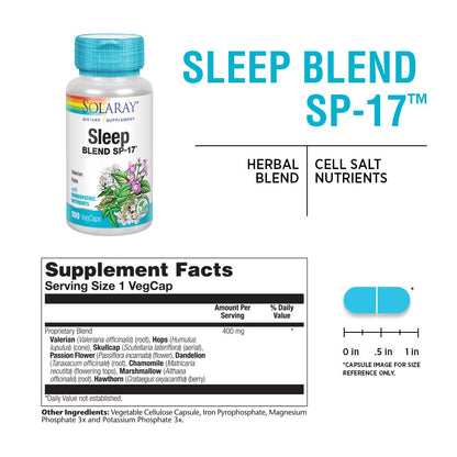 SOLARAY Sleep Blend SP-17 | Herbal Sleep Support, Non-GMO, Vegan | 100 VegCaps