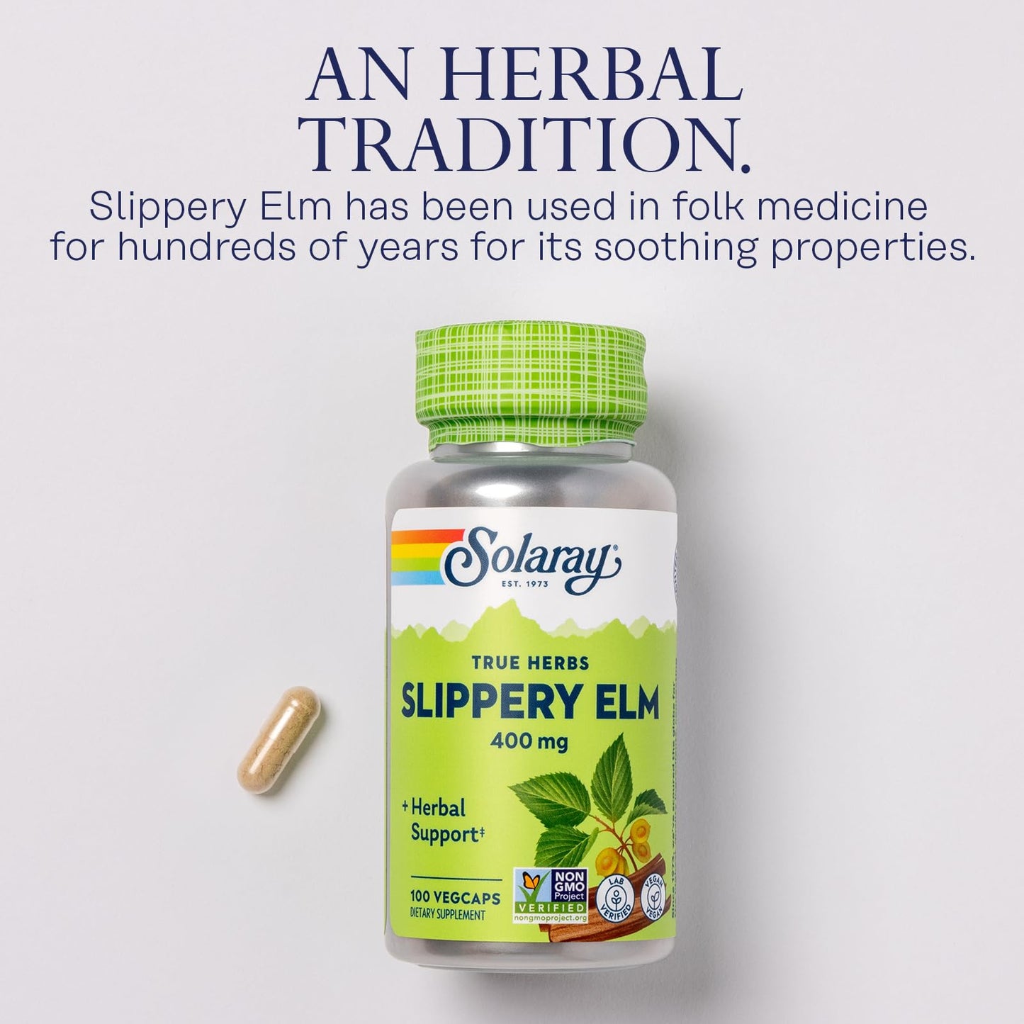 SOLARAY Slippery Elm Bark Capsules 400 mg – Soothing Herbal Support