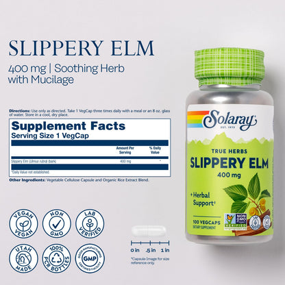 SOLARAY Slippery Elm Bark Capsules 400 mg – Soothing Herbal Support
