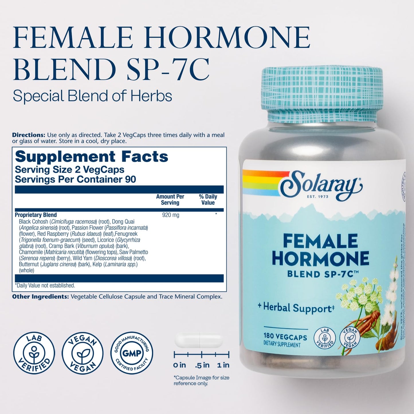 SOLARAY Female Hormone Blend SP-7C – Herbal Support for Women | 180 VegCaps