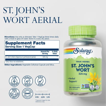 SOLARAY St Johns Wort 325 mg - 180 VegCaps | Mood Support, Non-GMO, Vegan, Lab Verified | 60-Day Money Back