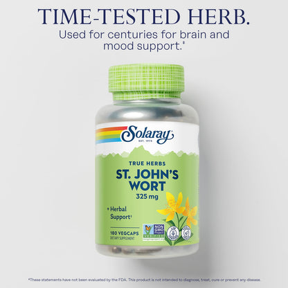 SOLARAY St Johns Wort 325 mg - 180 VegCaps | Mood Support, Non-GMO, Vegan, Lab Verified | 60-Day Money Back