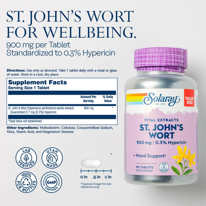 SOLARAY St Johns Wort Aerial Extract 900mg – 0.3% Hypericin, Non-GMO, 90 Servings