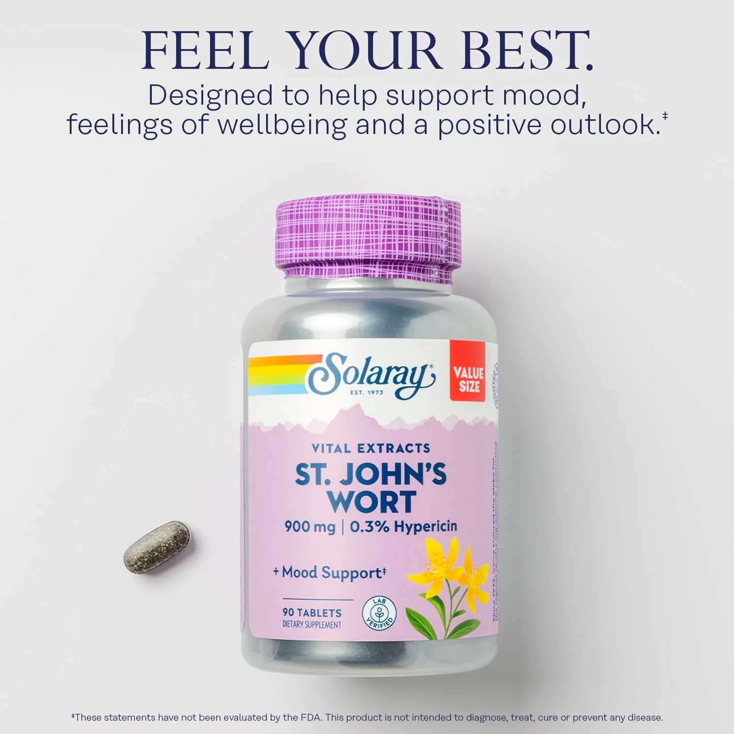 SOLARAY St Johns Wort Aerial Extract 900mg – 0.3% Hypericin, Non-GMO, 90 Servings