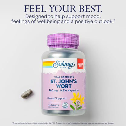 SOLARAY St Johns Wort Aerial Extract 900mg – 0.3% Hypericin, Non-GMO, 90 Servings