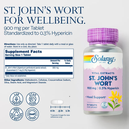 SOLARAY St John's Wort 900 mg – Mood Support & Brain Health (0.3% Hypericin) | 60-Day Guarantee
