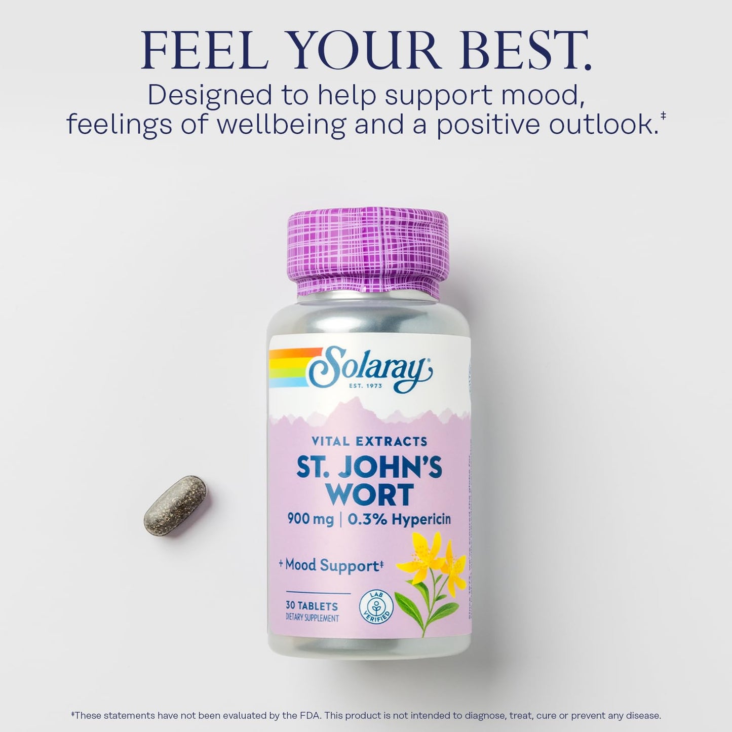 SOLARAY St John's Wort 900 mg – Mood Support & Brain Health (0.3% Hypericin) | 60-Day Guarantee