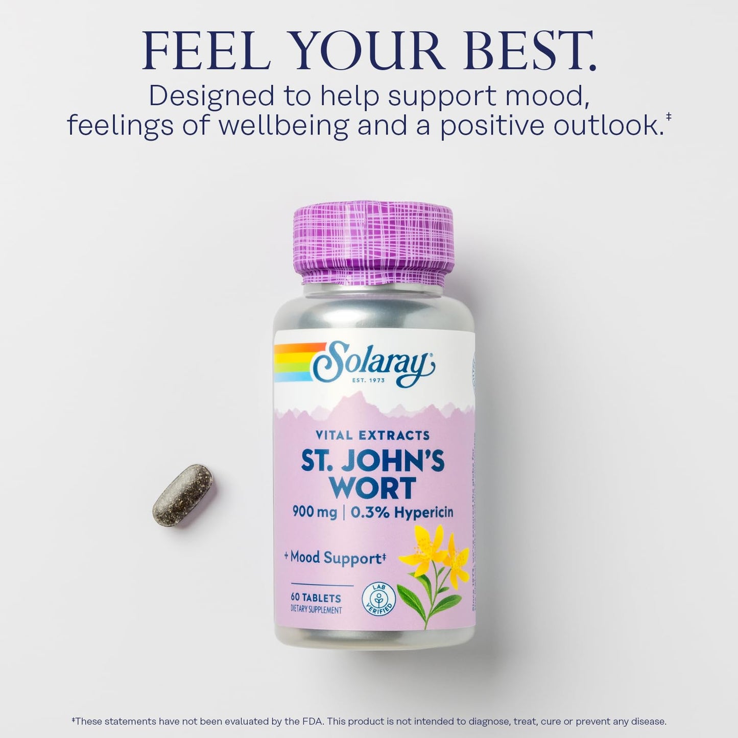 SOLARAY St. John's Wort 900mg – One Daily, 60 Servings | Mood & Brain Support