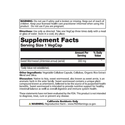 SOLARAY Sweet Wormwood Aerial Veg Cap 300mg 100ct