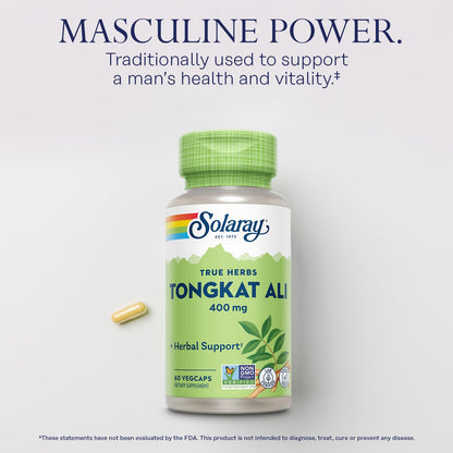 SOLARAY Tongkat Ali 400 mg - Longjack for Men | Vegan, Non-GMO, Lab Verified - 60 Servings