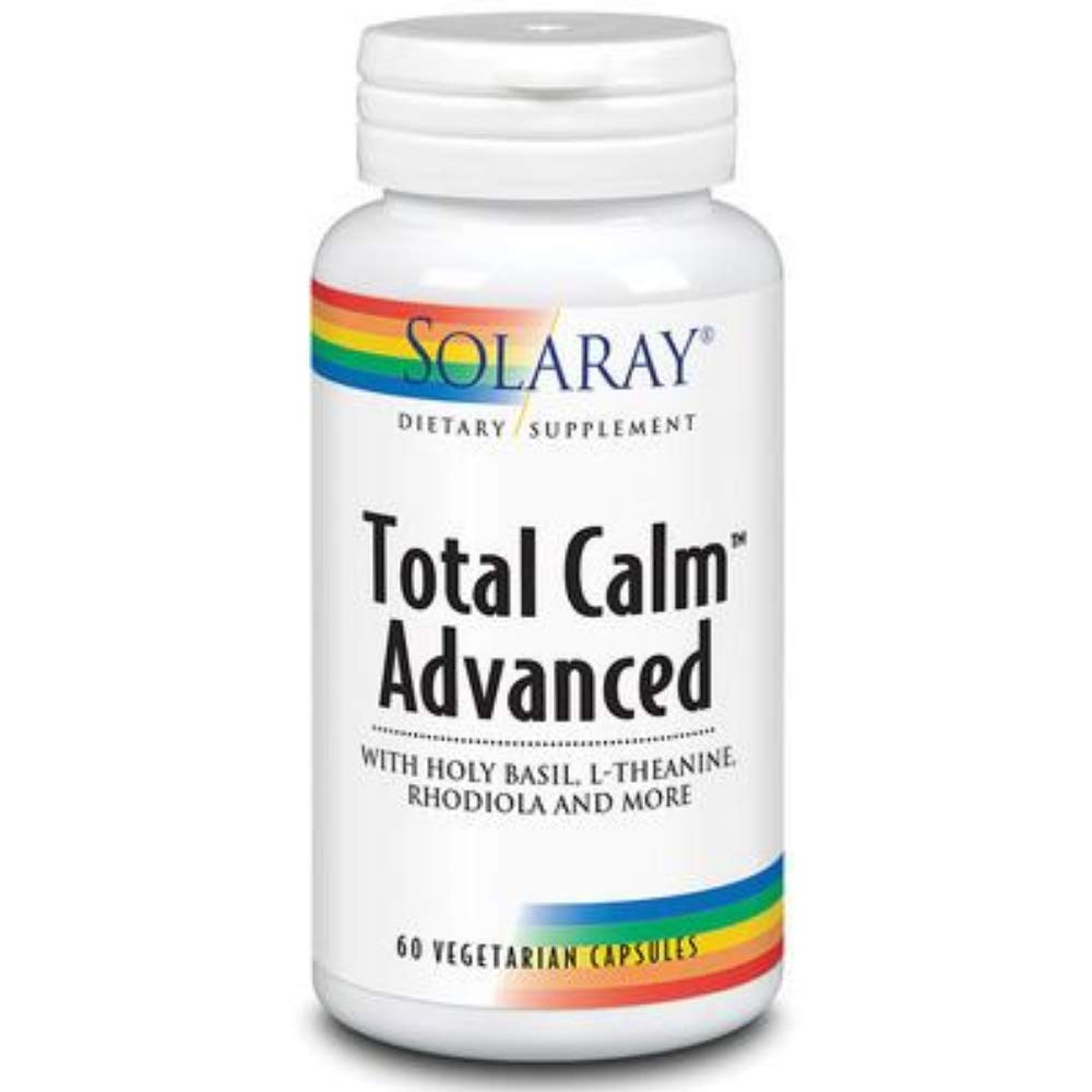 SOLARAY Total Calm Advanced - Nervous System Health and Cellular Energy Support - with Holy Basil, L Theanine, Rhodiola Rosea, Plus Vitamin B12 and Ginseng, Lab Verified, 60-Day Guarantee, 30 Servings