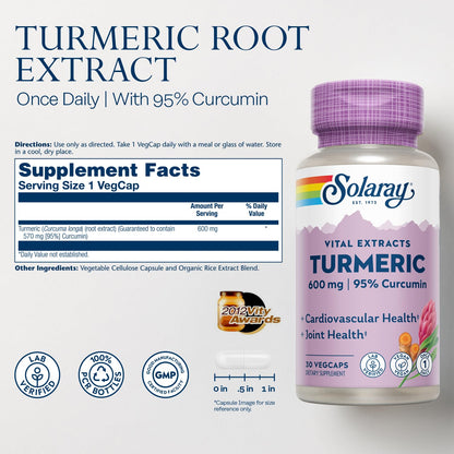 SOLARAY Turmeric 600mg – 95% Curcuminoids | Joint, Gallbladder & Liver Support