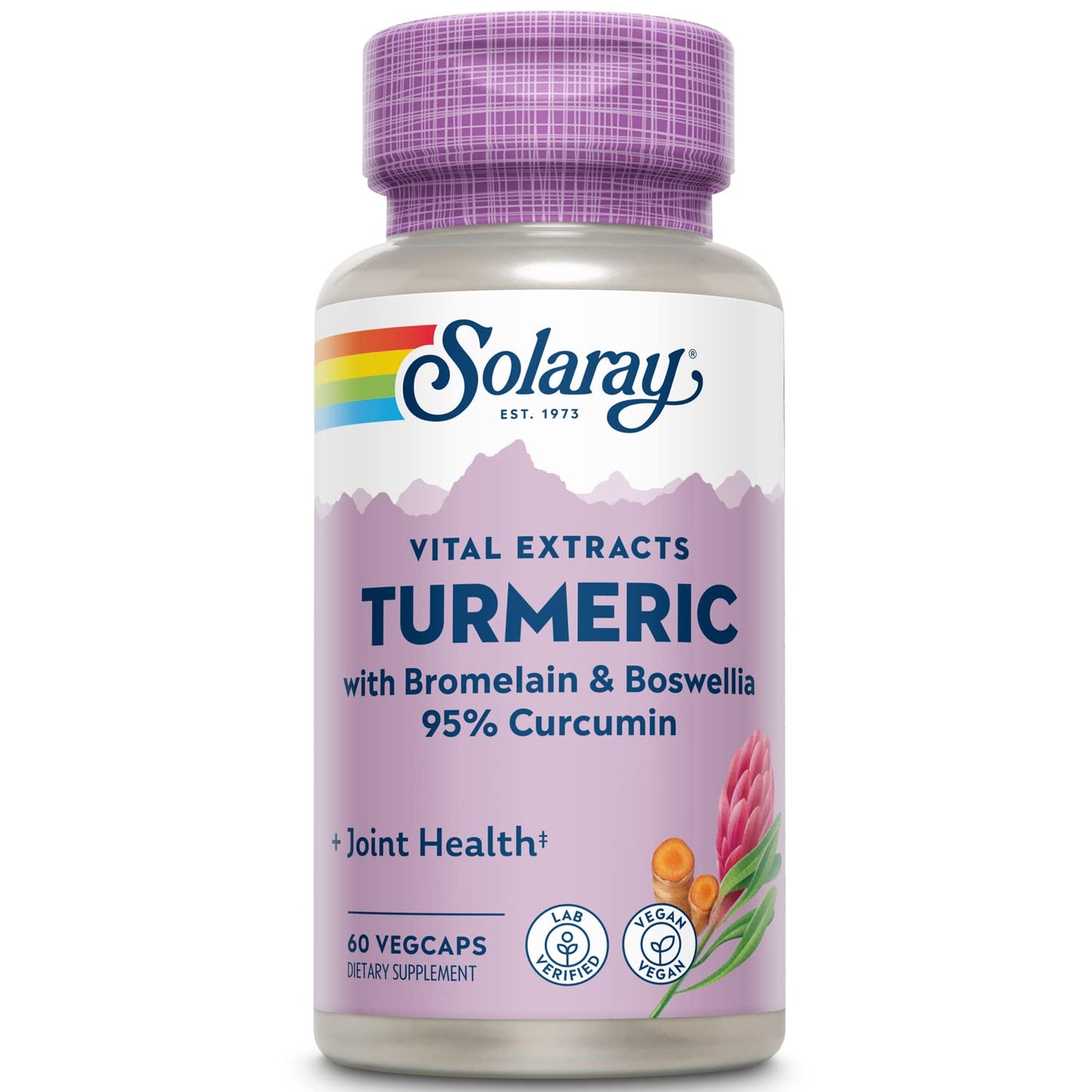 SOLARAY Turmeric Curcumin Supplement with Bromelain & Boswellia – 95% Curcumin, 60 Servings, Vegan