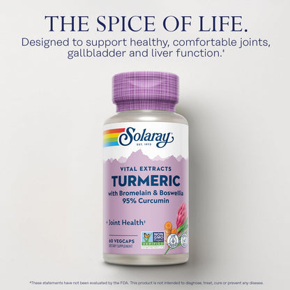 SOLARAY Turmeric Curcumin Supplement with Bromelain & Boswellia – 95% Curcumin, 60 Servings, Vegan