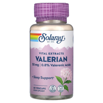 SOLARAY Valerian Root Extract 50 mg | Sleep Support & Relaxation | 0.8% Valerenic Acids | 60 CT