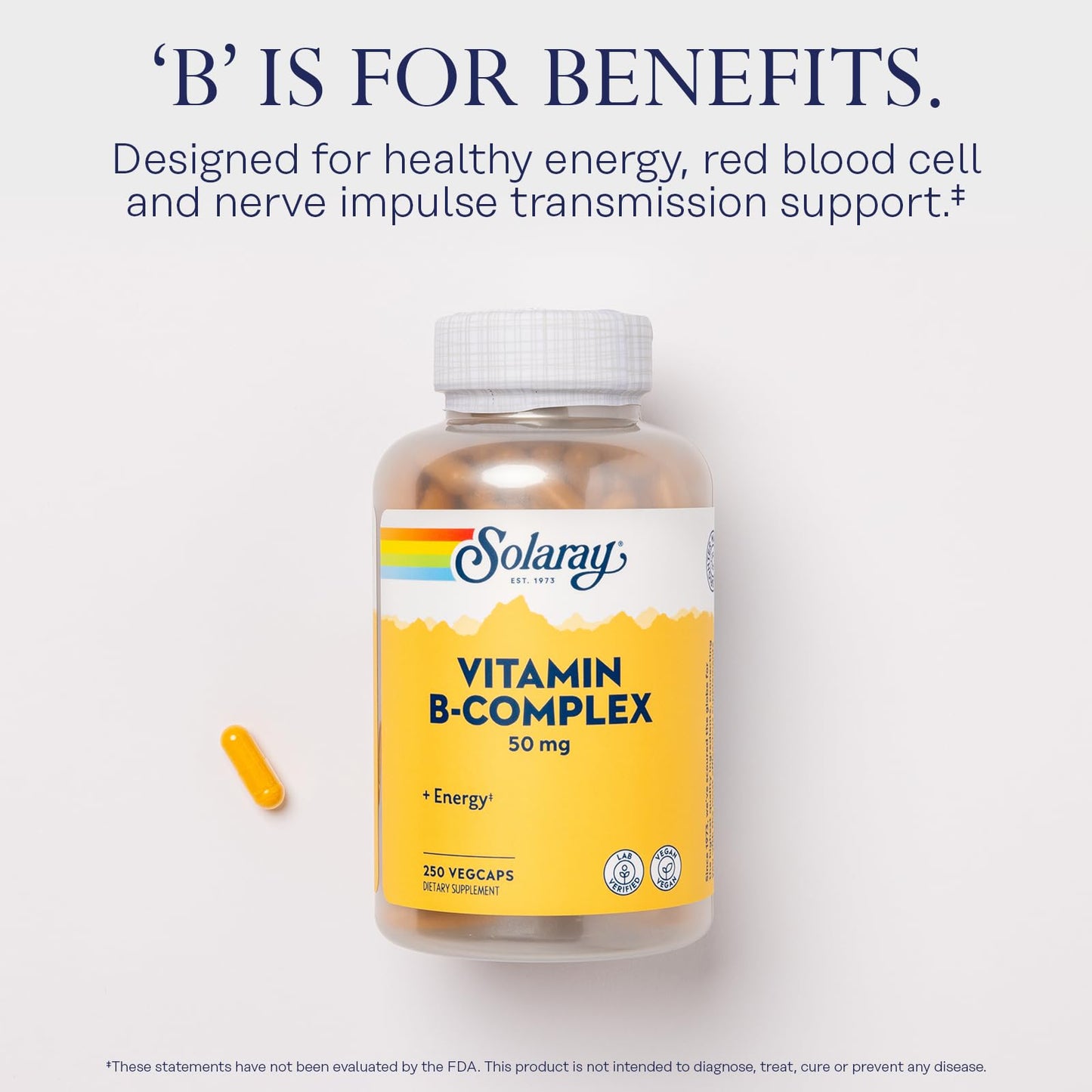 Solaray Vitamin B Complex 50 mg – Energy, Metabolism & Nerve Health Support (Vegan, 250 VegCaps)