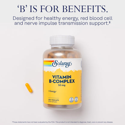 Solaray Vitamin B Complex 50 mg – Energy, Metabolism & Nerve Health Support (Vegan, 250 VegCaps)