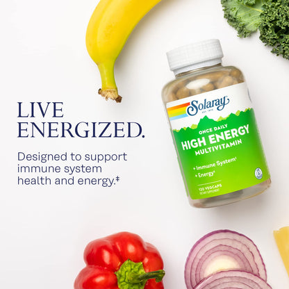 Solaray Once Daily High Energy Multivitamin for Women & Men – Immune Support, B Complex, Vitamins C, D, E | 120 VegCaps