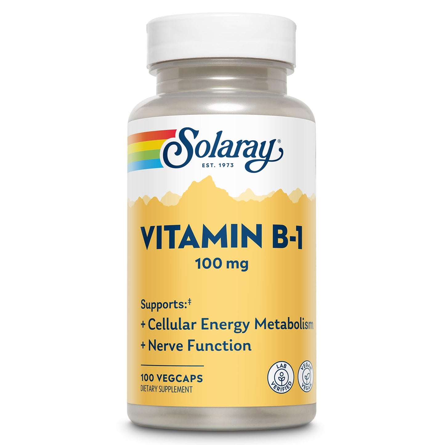 SOLARAY Vitamin B1 100mg (Thiamine) – Cellular Energy & Nervous System Support | Vegan | 100 Servings