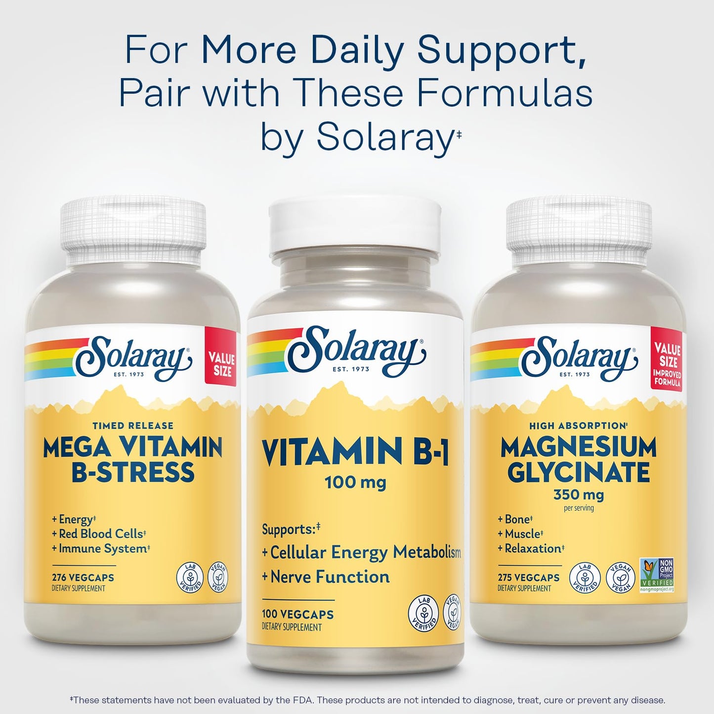 SOLARAY Vitamin B1 100mg (Thiamine) – Cellular Energy & Nervous System Support | Vegan | 100 Servings