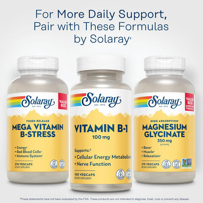 SOLARAY Vitamin B1 100mg (Thiamine) – Cellular Energy & Nervous System Support | Vegan | 100 Servings