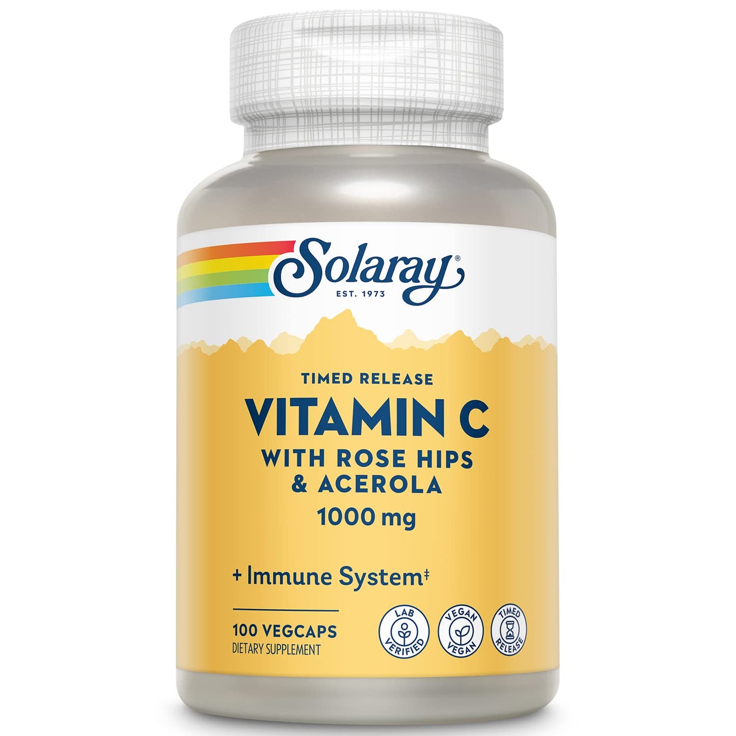SOLARAY Vitamin C 1000mg Time Release – Rose Hips & Acerola – Vegan, 100 Servings