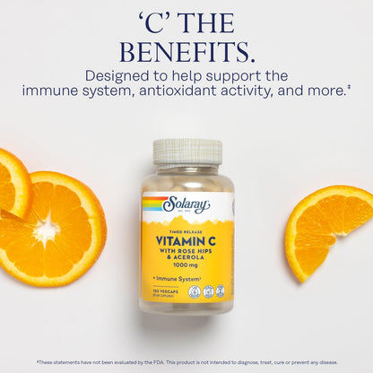 SOLARAY Vitamin C 1000mg Time Release – Rose Hips & Acerola – Vegan, 100 Servings