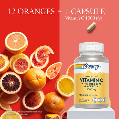 SOLARAY Vitamin C 1000mg Time Release – Rose Hips & Acerola – Vegan, 100 Servings