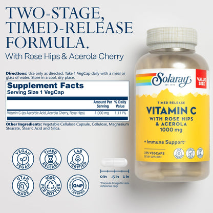 SOLARAY Vitamin C 1000mg Timed Release – Immune Support (Rose Hips & Acerola)