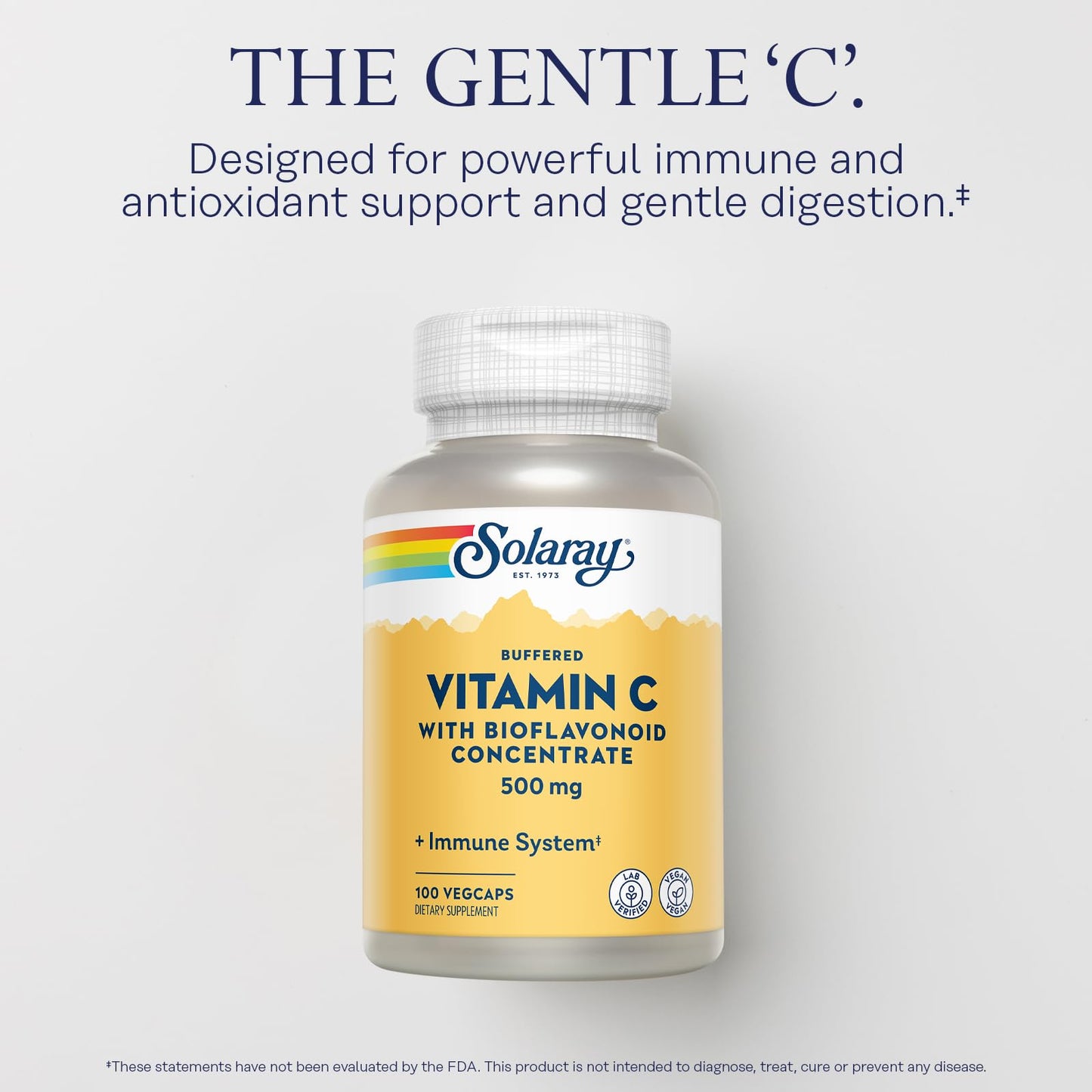 SOLARAY Buffered Vitamin C 500mg with Bioflavonoids – Immune Support | 100 Servings, 100 VegCaps, Vegan