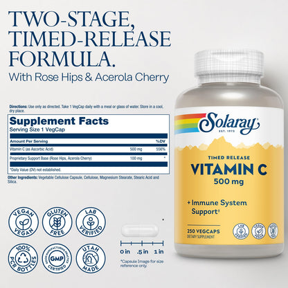 SOLARAY Vitamin C 500mg | Two-Stage Timed Release Immune Support - Vegan & Gluten Free
