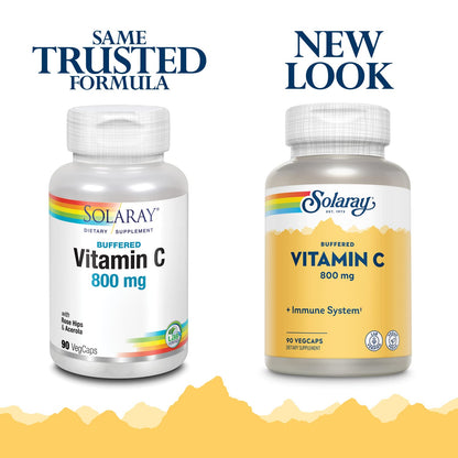 SOLARAY Buffered Vitamin C 800mg with Rose Hips & Acerola | Immune & Skin Support | 90 VegCaps