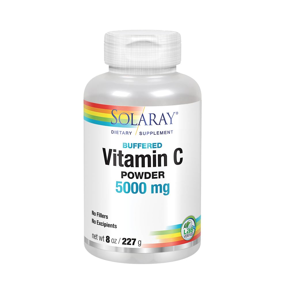 SOLARAY Vitamin C Crystalline 5000mg – Buffered Powder for Gentle Digestion | Immune Support & Collagen Synthesis | 8 oz