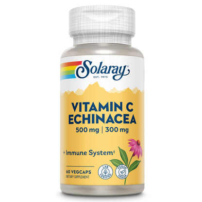 Solaray Vitamin C & Echinacea Root - Immune Support, 500 mg C + 300 mg Echinacea, Non-GMO & Vegan | 60 VegCaps