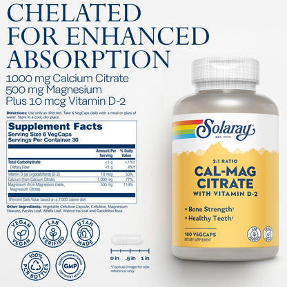 Solaray Calcium Magnesium Citrate 2:1 with Vitamin D2 – Vegan, 60-Day Guarantee