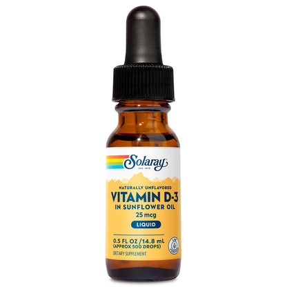 SOLARAY Vitamin D3 Liquid Drops 1000 IU | Enhanced Absorption