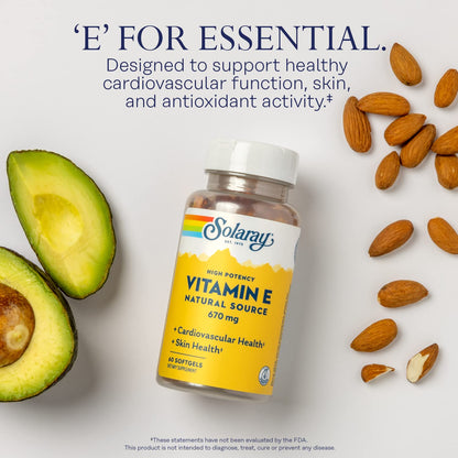 SOLARAY Vitamin E 1000 IU Softgels – 670 mg d Alpha Tocopherol | Skin & Heart Health, Antioxidant Support | 60-Servings