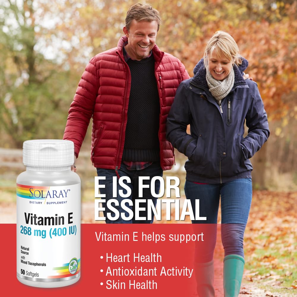 SOLARAY Vitamin E d-Alpha Tocopherol 268mg (400 IU) | Heart & Skin Health, Antioxidant Activity Support (50 CT)