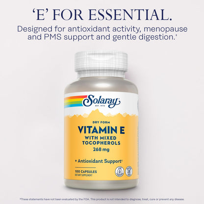 SOLARAY Vitamin E 400 IU Dry Form - Mixed Tocopherols, Antioxidant, 100 Capsules