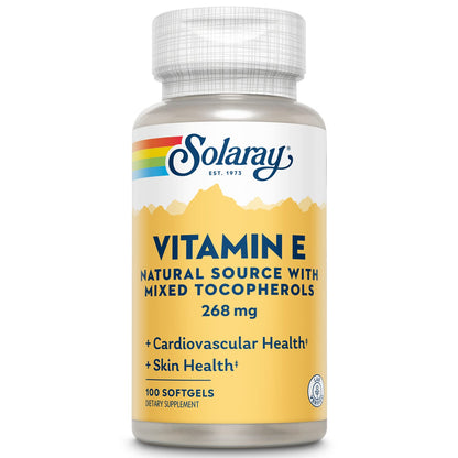 SOLARAY Vitamin E d-Alpha Tocopherol 268mg (400 IU) – Heart & Skin Health, 100ct
