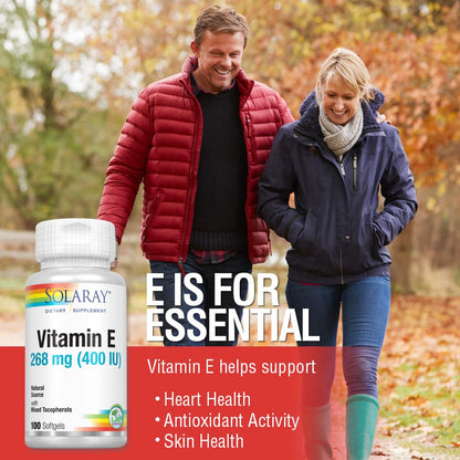 SOLARAY Vitamin E d-Alpha Tocopherol 268mg (400 IU) – Heart & Skin Health, 100ct