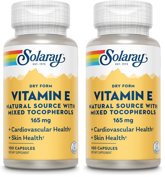 SOLARAY Vitamin E, Dry 200 IU w/Mixed Tocopherols | Healthy Cardiac Function & Skin Health Support | 100ct (Pack of 2) BritishVita | Premium UK Vitamins & Wellness Supplements
