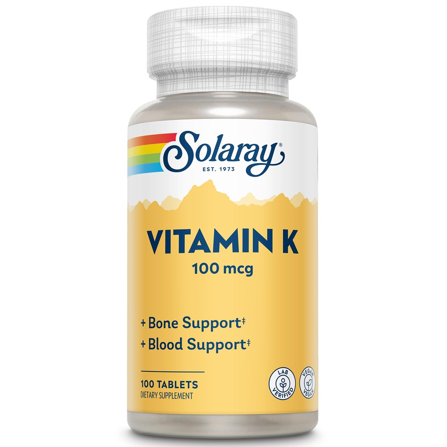 SOLARAY Vitamin K-1 100mcg | Healthy Bone Structure, Blood Clotting & Protein Synthesis Support | Non-GMO, Vegan & Lab Verified | 100 Tablets