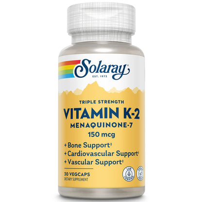 Solaray Vitamin K-2 MK-7 150 mcg Triple Strength | Heart & Bone Health | 30 ct