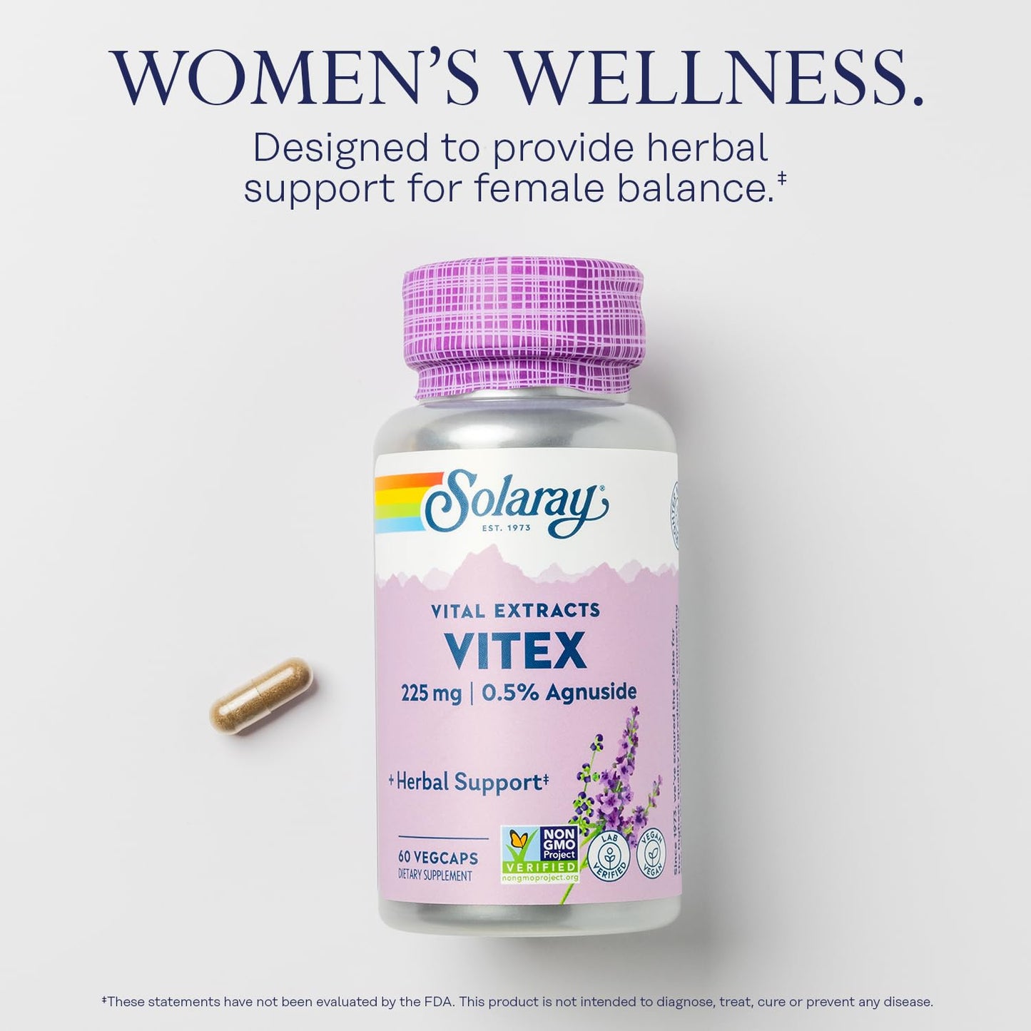 SOLARAY Vitex Berry Extract 225 mg – Chasteberry Supplement for Women | Hormone Balance, Vegan, Lab Verified | 60 Servings