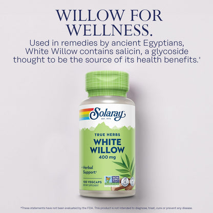 SOLARAY White Willow 400mg - White Willow Bark Capsules | Wellness Support | Non-GMO, Gluten Free, Vegan