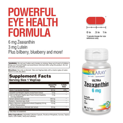 SOLARAY Ultra Zeaxanthin 6 mg – Eye Health & Macular Support | 30ct