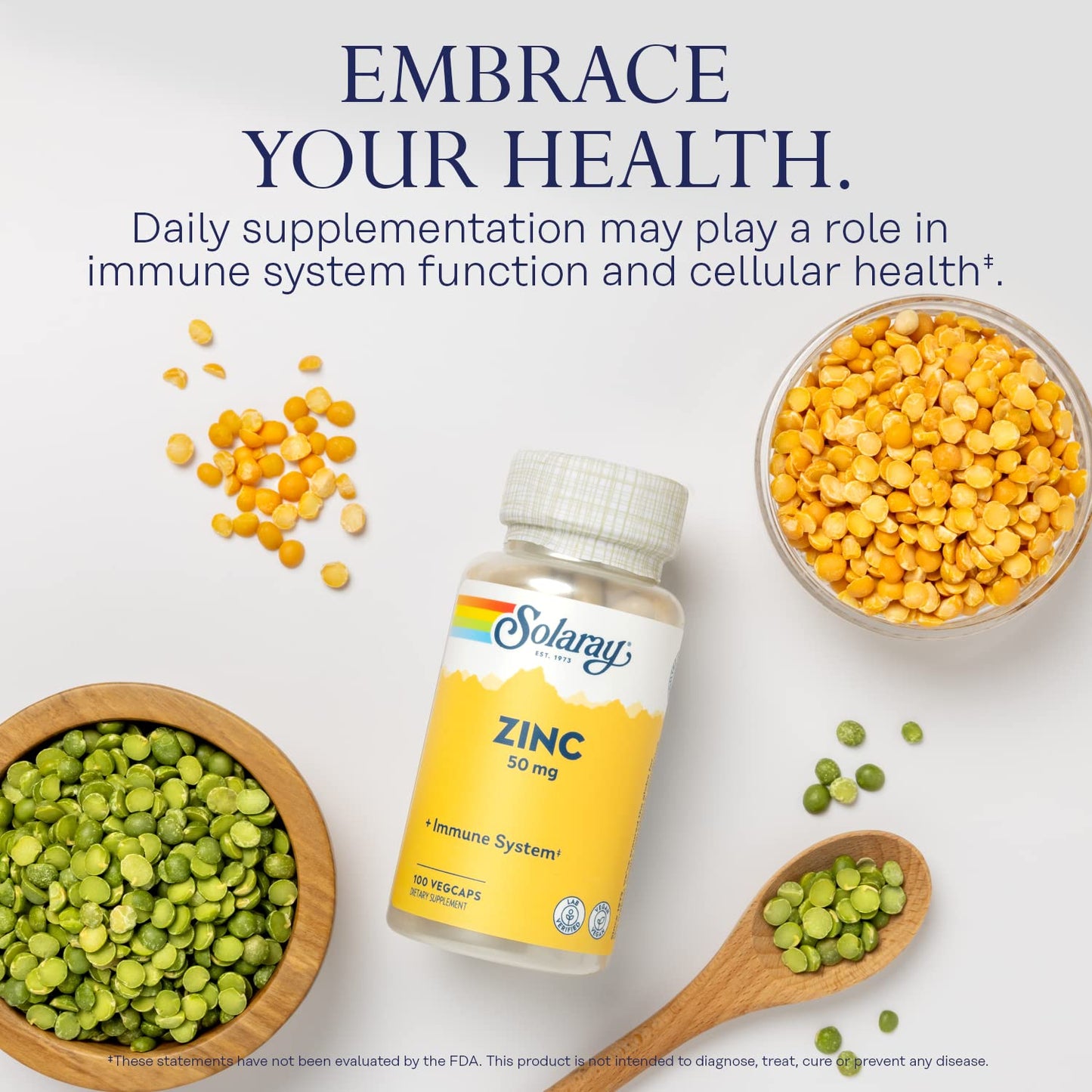 Solaray Zinc 50mg Immune Support Capsules – 100 Count, Vegan