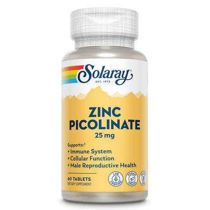 SOLARAY Zinc Picolinate 25 mg – Immune Support • 60 Servings | Vegan, Gluten Free, Lab Verified